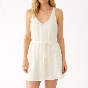 Soft Joie Womens XS ivory 100% Cotton Gauze Sleeveless Tie Waist Dress